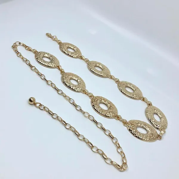 Vintage Y2K Boho Gold Hammered Open Oval Chain Belt, Up to 42.5 Inches, X7GA1146 - Image 5