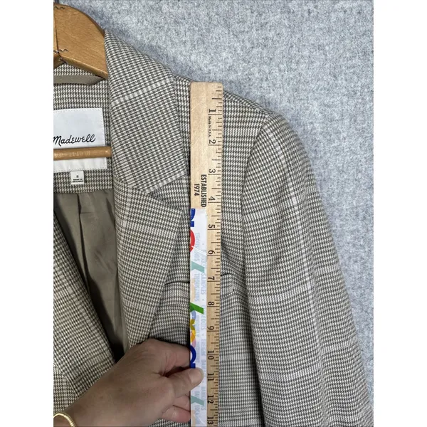 Madewell Womens Small Plaid Double Breasted Blazer Jacket Beige Neutral Academia - Image 8
