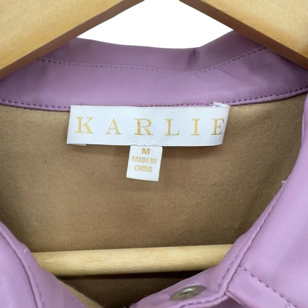 Karlie Women's Lavender Purple Puff Sleeve Faux Leather Ruffle‎ Dress Medium - Image 3