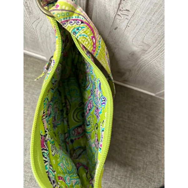 Ten Bears Quilted Paisley Shoulder Bag In Lime Green Pink Blue Zipper Closure - Image 3