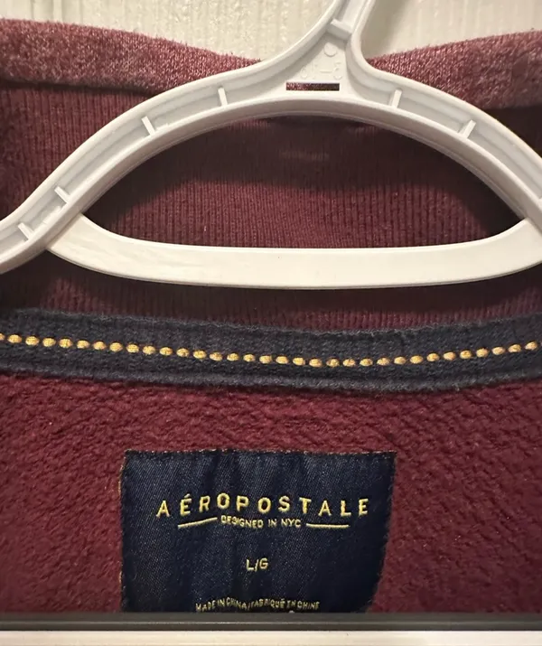 Aeropostale Men’s Two Tone Burgundy Quarter Zip Pullover Size L - Image 4
