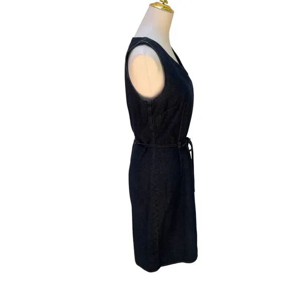 VTG Telluride Clothing Co Denim Dress 6 Blue Cotton V-Neck Tie Waist Western - Image 5