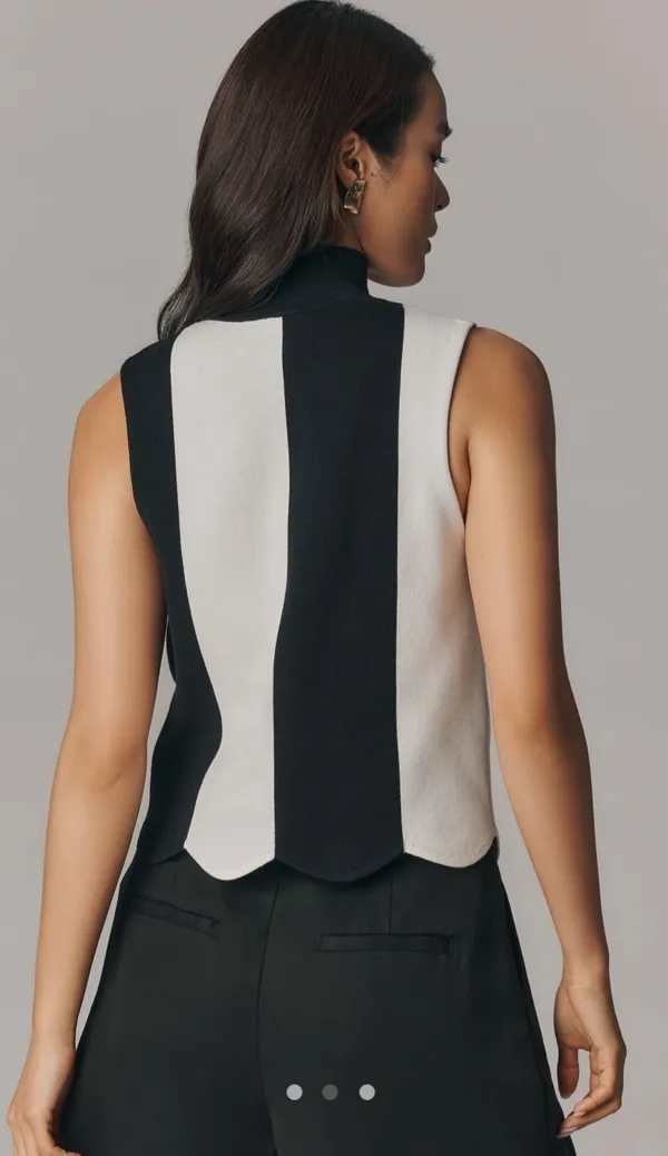 Maeve Black and white striped Scalloped Turtleneck Sweater - Image 3