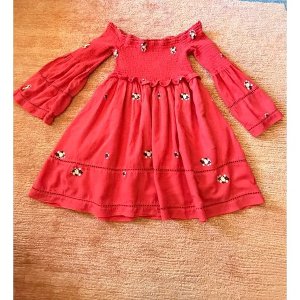Free People Red Off Shoulder Embroidered Dress Size M - Image 8