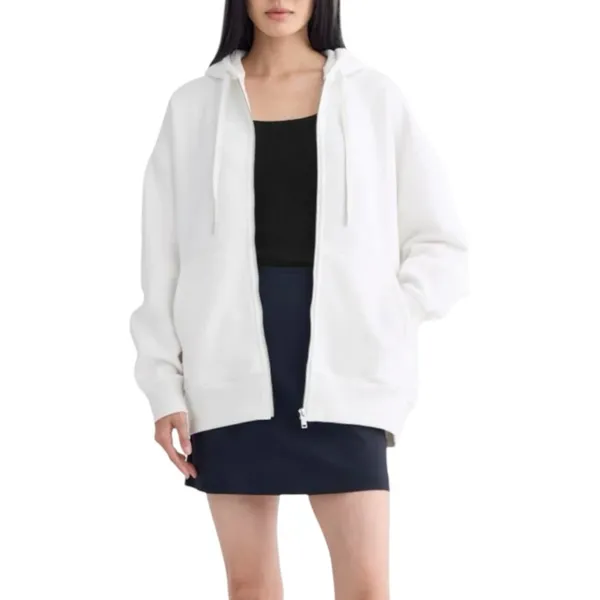 NWT Everlane Luxe Fleece Oversized Full Zip Hoodie Sweatshirt Bone Womens Large - Image 2