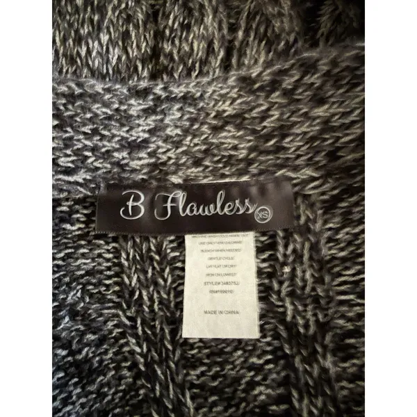 Be Fabulous Cable Knit Cardigan XS Gray Black Open Front Longline Pocket Sweater - Image 7