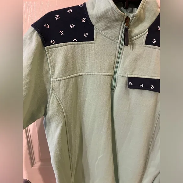 Royce Nautical Quarter Zip Up Sweatshirt. Teal and Navy. - Image 3