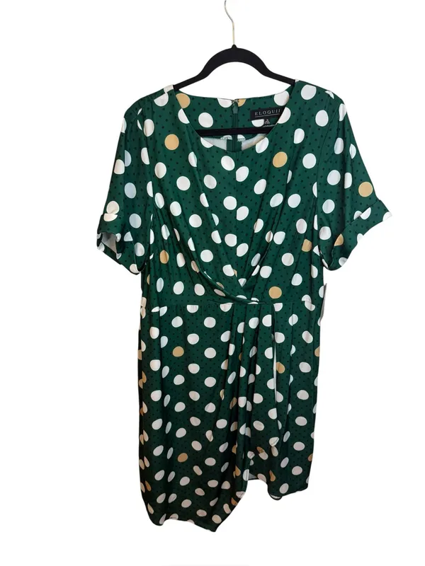 NWT Eloquii Green Polka Dot Ruched Short Sleeve Dress - Image 3