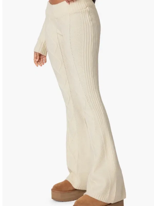 Edikted Ray Cable Stitch Knit Flare Sweater Pants - Image 5
