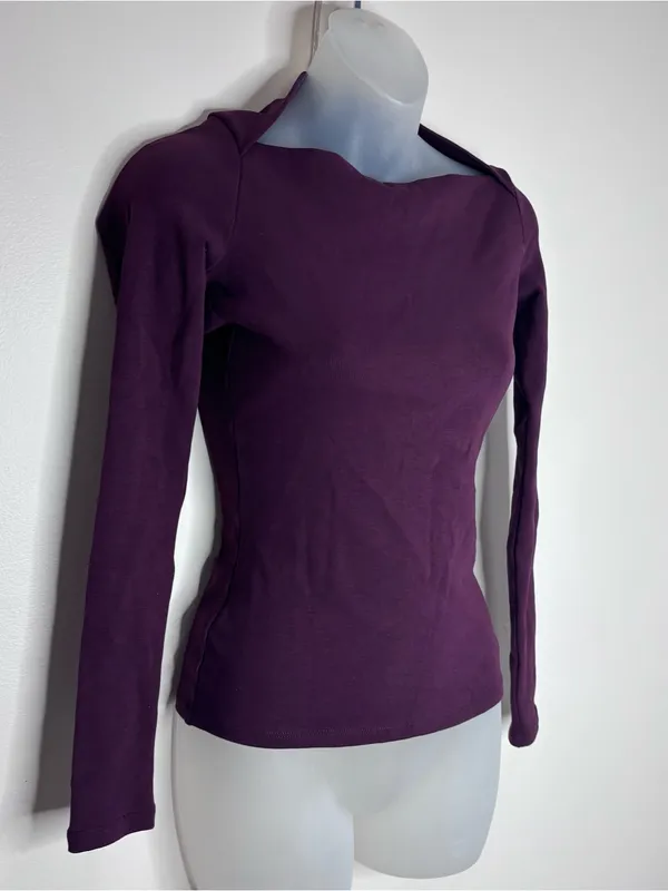 Zara Long Sleeve Boatneck Shirt Top Plum Size medium NWT minimalist classic - Image 2