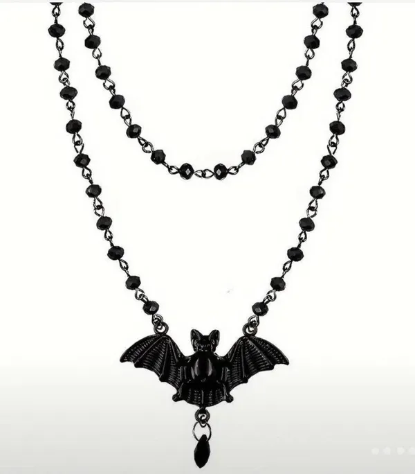 Black bat necklace with beaded details - gothic style #gothic #witchy #emo - Image 6