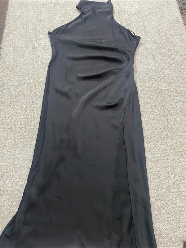 Hello Molly Black Halter Satin Maxi Dress with Side Slit Size L US8 - Image 14