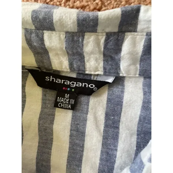 Sharagano Blue White Striped Sleeveless Tunic Top Dress Pockets Women’s M - Image 3