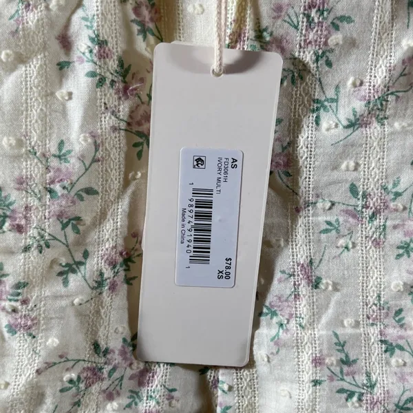 974 | NWT Altar'd State Floral Tiered Ruffle Swiss Dot Mini Dress Cream Women XS - Image 5