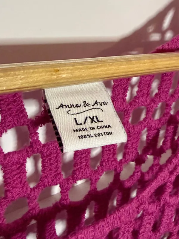 Anna & Ava Pink Crochet Tank Top 100% Cotton Cover Up XL - Image 2