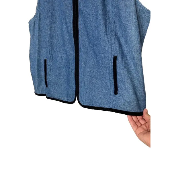 220 Hickory Vintage Denim Sleeveless‎ Zipper Front Velvet Collar Vest XL - Image 4