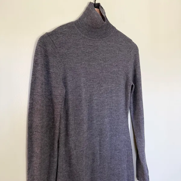 Garnet Hill 100% Merino Wool Turtleneck Long Sleeve Sweater Dress Grey Small - Image 3