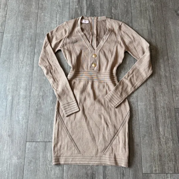 🍒AMTIOUS Elegant Tan Knit Dress - Image 2