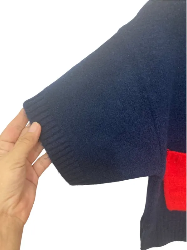 ZARA Navy Blue Cropped Knit Sweater Size S Wool Blend Soft Boxy Pullover - Image 9