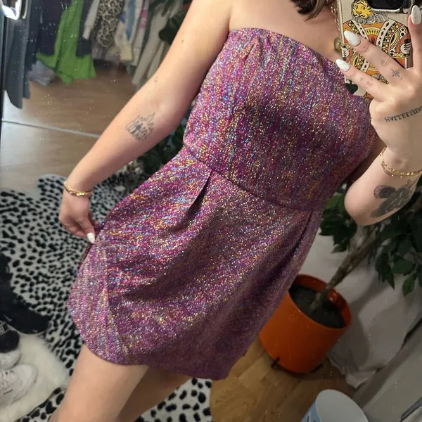 Topshop Strapless Mini Sheath Dress Metallic Purple Size 12 - Image 2