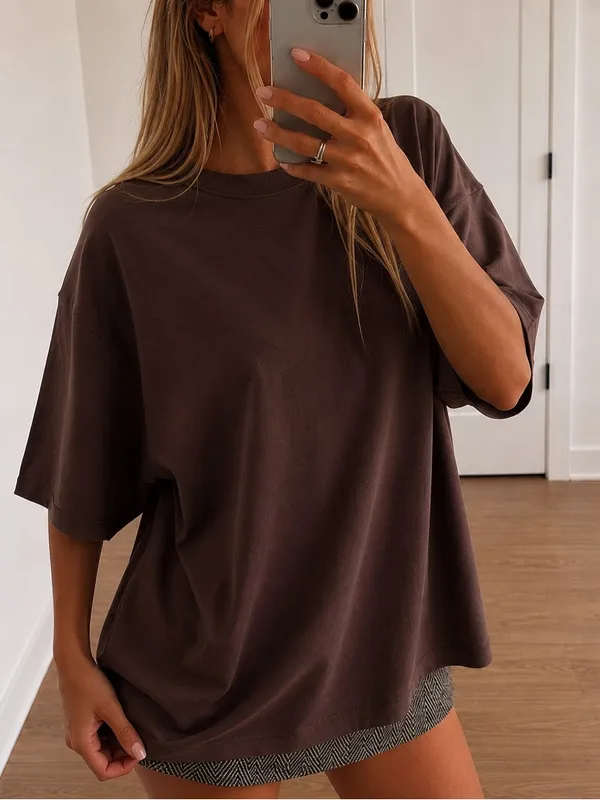 Topshop Oversized Dropped Shoulders Tee in Brown - Image 2