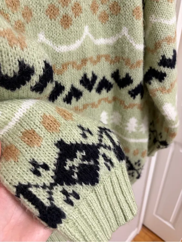 Anthropologie Fair Isle Mint Green Turtleneck Tunic Chunky Sweater - Size M - Image 8