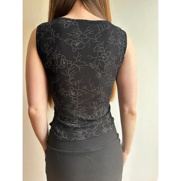 Black Floral Stretchy Vest Top Vintage MAC - Image 6