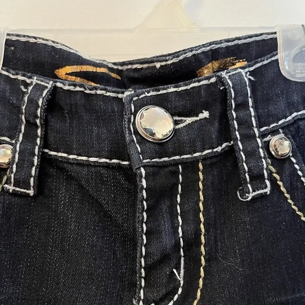 7 For All Mankind Seven 7 Boot Low rise Jeans‎ Women's 28 Y2K Dark Wash Western Embellished Bling - Image 3