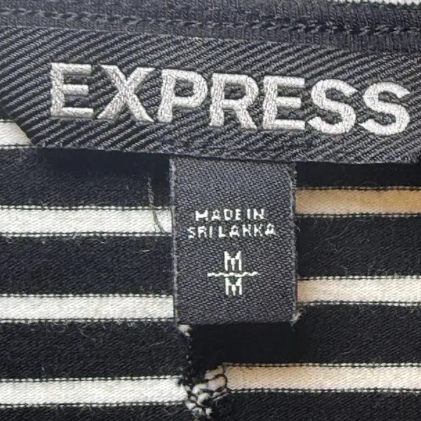 Express Womens Black White Striped V-Neck Long Sleeve Bodycon Midi Dress Medium‎ - Image 3