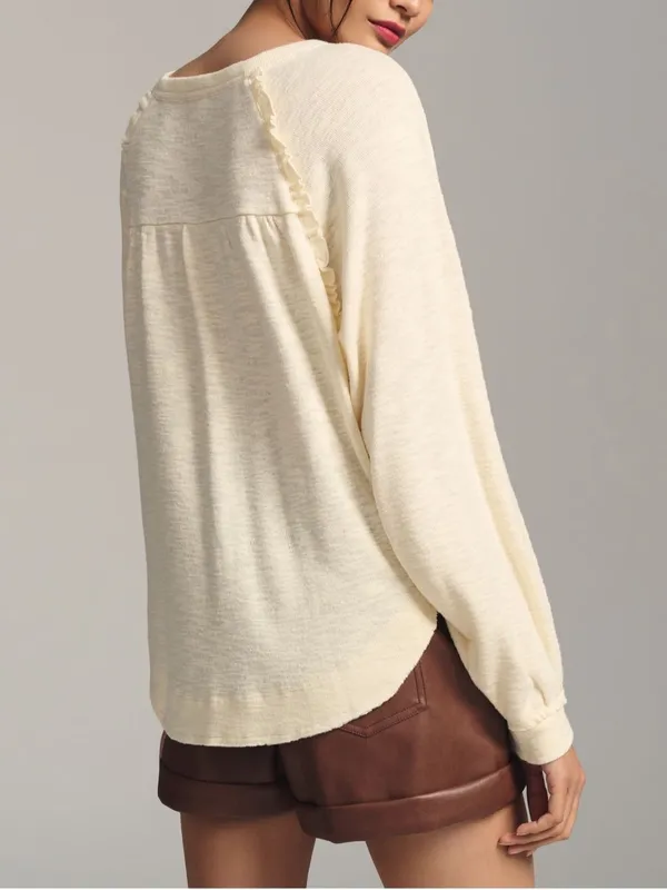 PILCRO BY ANTHROPOLOGIE Ruffled Raglan Thermal Top in Antique - Image 3