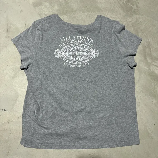 HARLEY-DAVIDSON Women's Grey HD Logo Graphic Short Sleeve V-Neck Tee SZ XL - Image 6