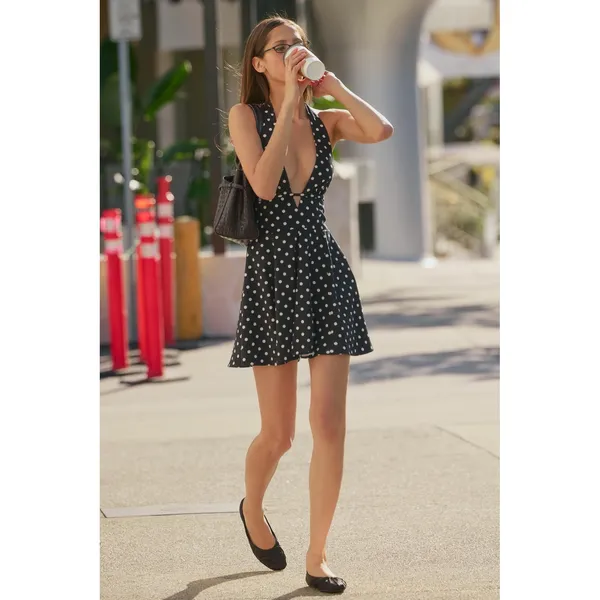 Zara Polka Dot Cape Skirt Halter Mini Dress Black White Deep V-Neck Small - Image 9