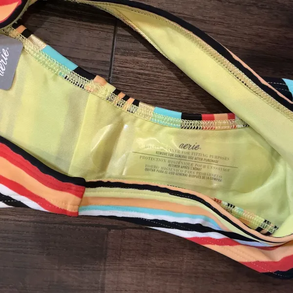 Aerie Striped Metallic Swim Teeny Bikini Bottoms Multicolor Gold Medium NWT - Image 2