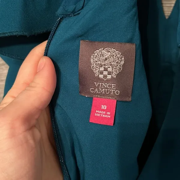 Vince Camuto Teal Ruffle Sleeve V‎ Neck Sheath Dress Size 10 - Image 3