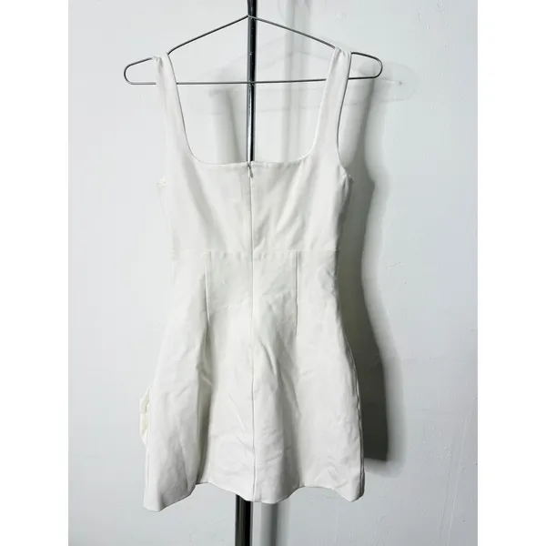 Elliatt Mini Dress White Square Neck Oversized Bow Slit Sleeveless XS - Image 6