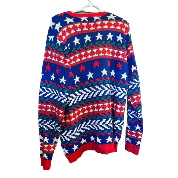Jolly Sweaters Women's XL Blue/Red Ugly Christmas‎ Sweater Furry Cat Persian - Image 4