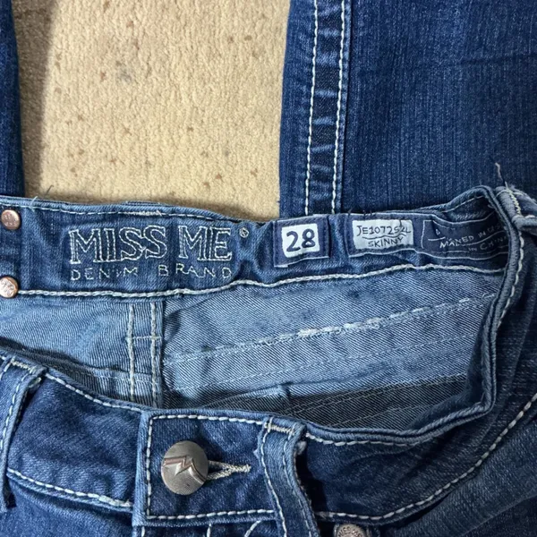 Miss Me Buckle Exclusive Skinny Jeans Womens 28 Blue Dark Wash Embellished Y2K - Image 4