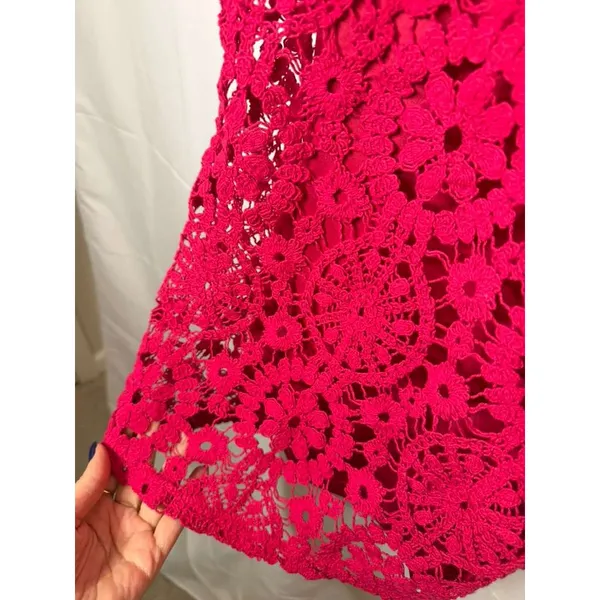NWT MANGO Crochet Lace Minidress in Fuchsia Hot Pink sz. Medium - Image 7