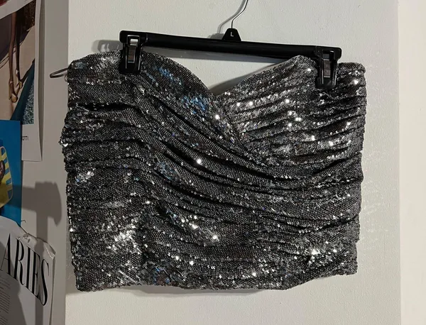 Free People Charcoal Sequin Sleeveless Cropped Tube Top - Image 4
