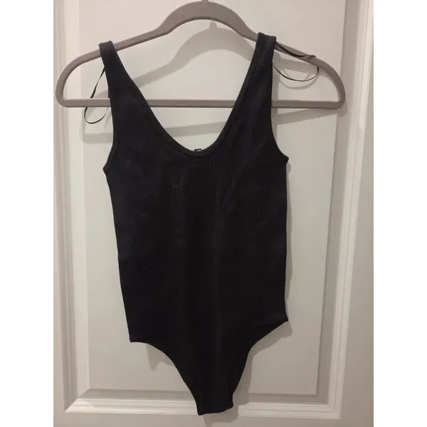 Zara Black Ribbed V-Neck Bodysuit Tank Top Size M - Image 2