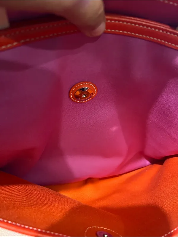 Vintage Coach Twill Garden Tote featuring a fuchsia/pink canvas orange trim - Image 12