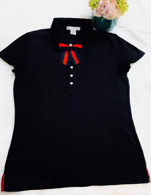 Womens Polo Shirt W/Bow Tie Black - Image 4