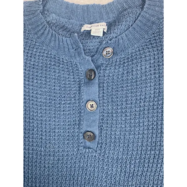 American Eagle Women's Blue Knit Henley Small Oversized - Image 4