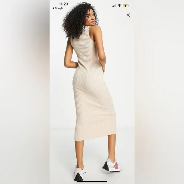 Asos design knitted midi dress in cream buttoned with collar - Image 2