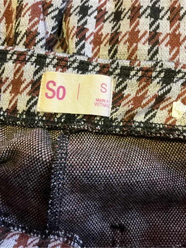 SO Small Houndstooth Flare Pants Brown Cream Stretch High Rise Retro Y2K - Image 2