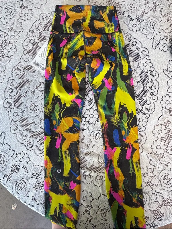 Bright Paint-Brush Print Leggings - Black Multicolor - Image 4