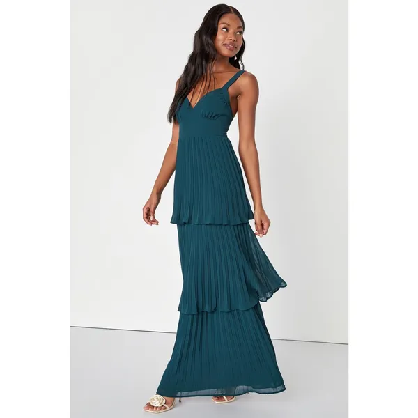 Lulus Luxe Perfection Green Pleated Tiered Backless Dress Holiday Extra Large - Image 8