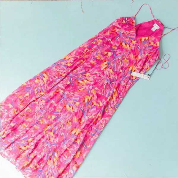 NEW Nicole Miller NY Hot Pink Floral Print Sleeveless Maxi Shift Dress Size XL - Image 3