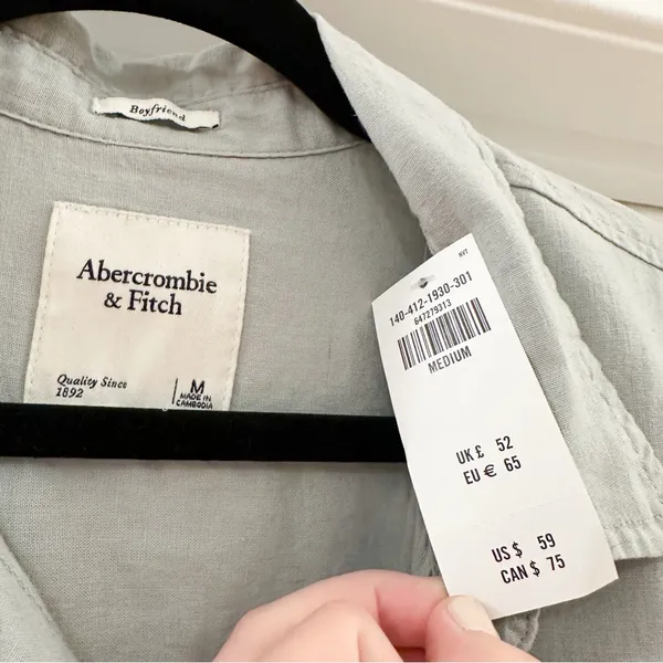 NWT Abercrombie & Fitch Boyfriend Linen Button Down Shirt Sage Green sz Medium - Image 5