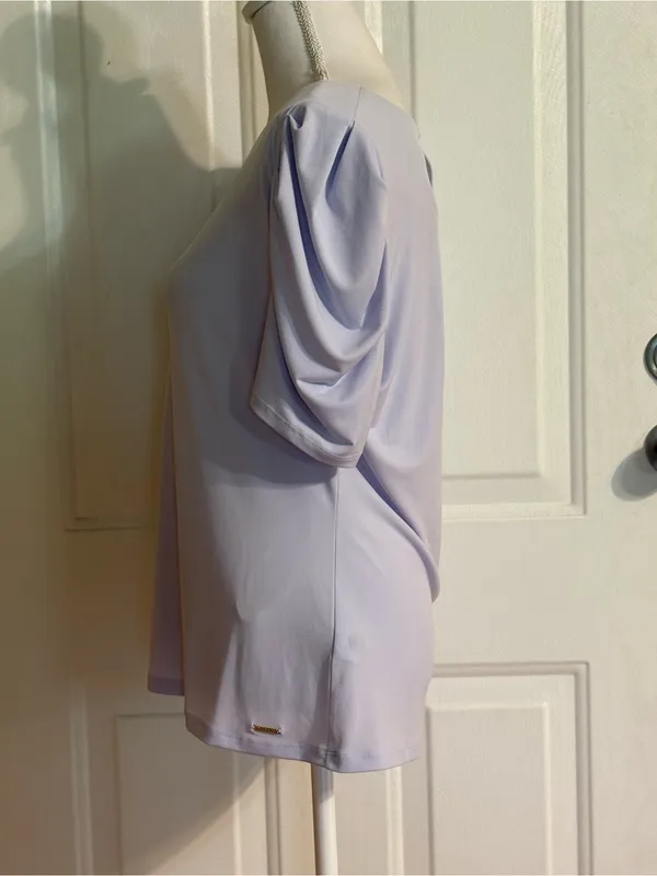 Calvin Klein Lilac Puff Sleeve Short Sleeve Top NWT size Large - Image 3